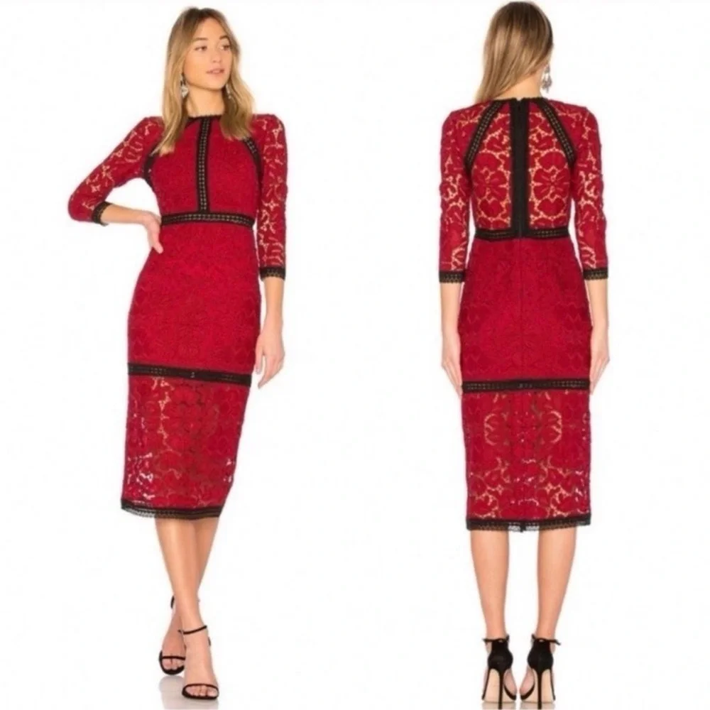 EUC Alexis Randie 3/4 Sleeve Lace Midi Dress In Red - Size S - Picture 6 of 12